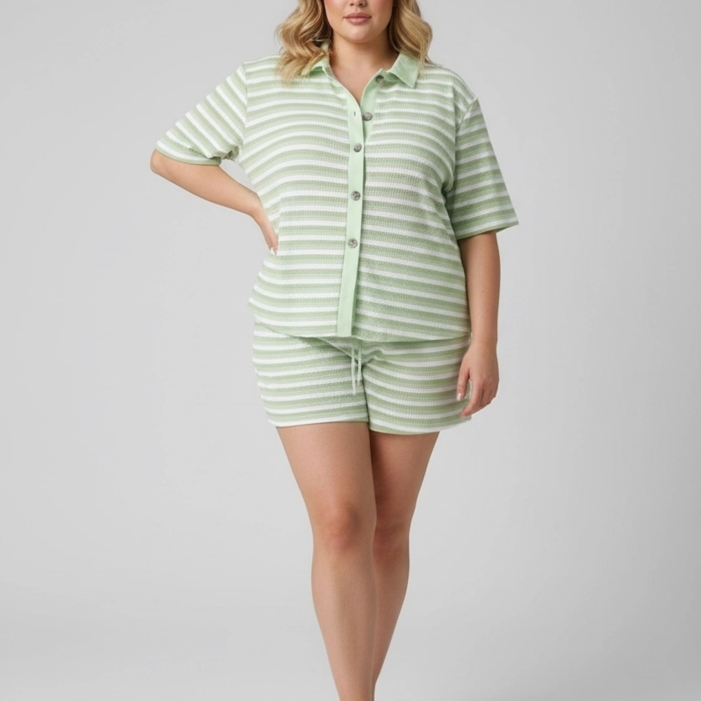 Light Green Stripes Short Set
